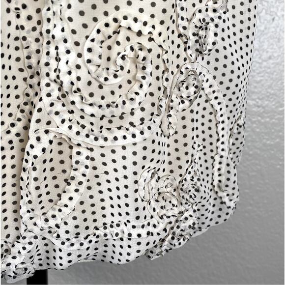 Max Edition Sz XL Flutter Short Sleeve Polka Dot Blouse Black White Rosettes - Picture 4 of 10